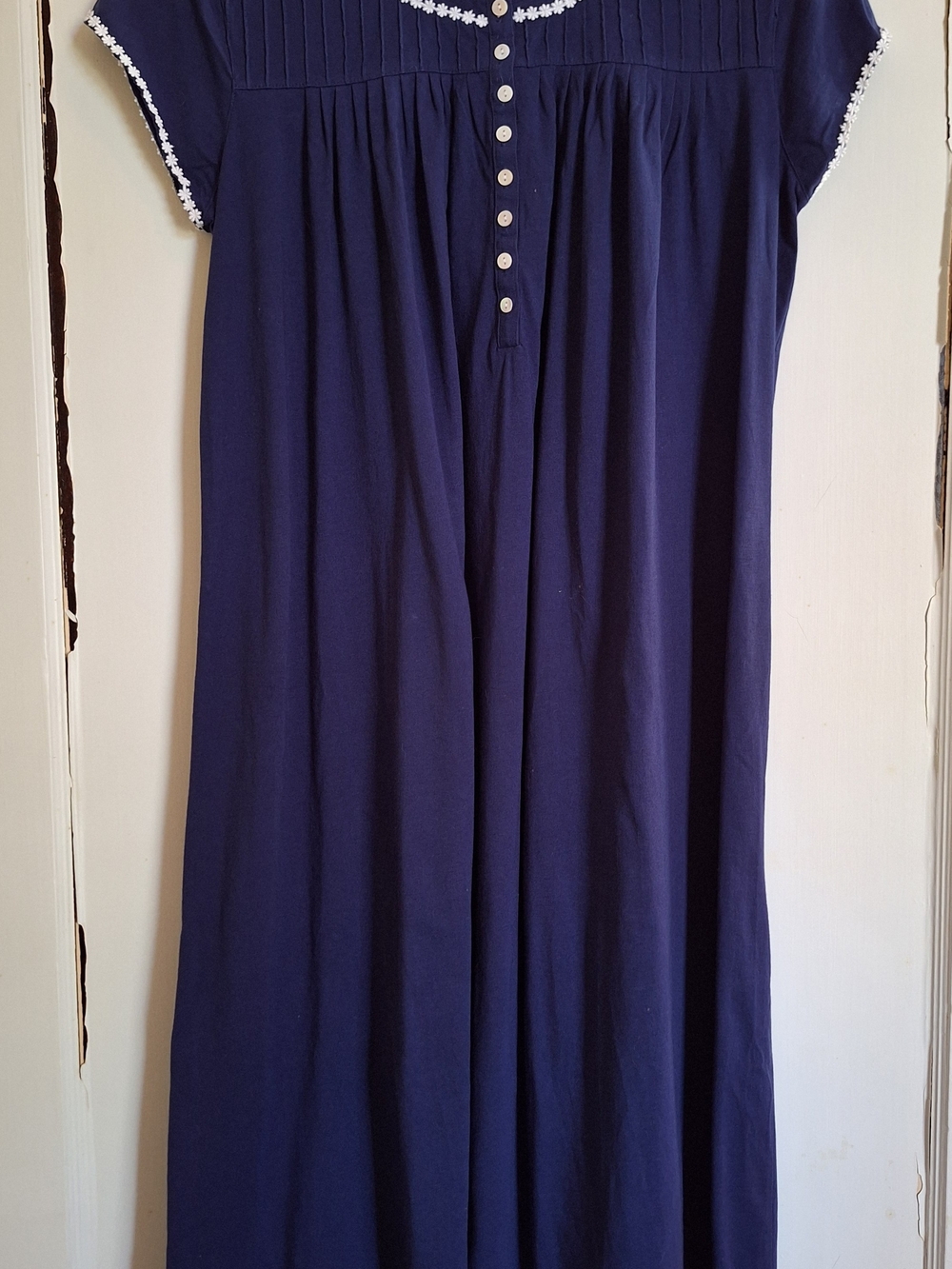 Eileen West Womens Nightgown Blue White Lace Trim Pintucks Short Sleeve Sz M